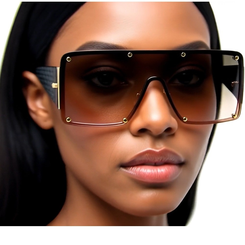 Large Frame Sunglasses Women Shades Tea Light Brown Lens Street Wear Luxury Hot